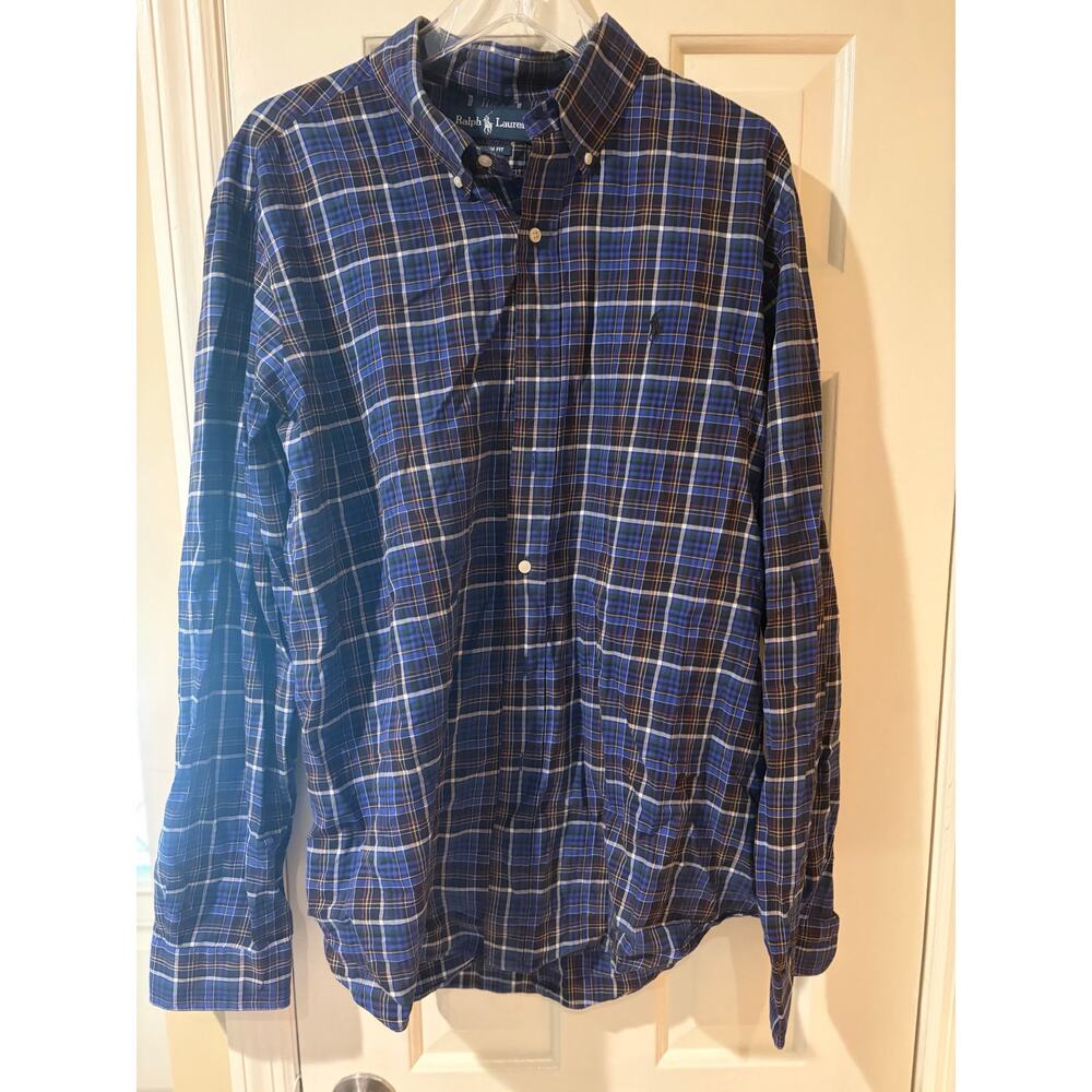 Ralph Lauren Custom Fit XL Blue Plaid Tartan Button Down Shirt Men’s - Picture 5 of 7